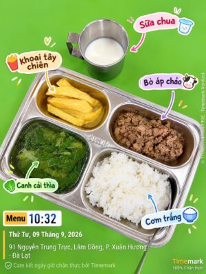 Bữa ăn dinh dưỡng tại trường mầm non chất lượng